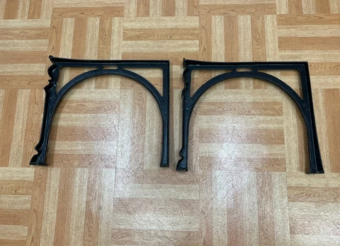 Vintage Industrial TABLE LEGS Pair cast iron Art Deco bench ends MACHINE AGE set Cover