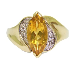 Anillo Marquesa Citrino y Circón Blanco 9 quilates Oro Amarillo Talla N ~ 6 3/4 - Imagen 1 de 8
