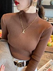 Elegant Solid Basic Knitted Tops Women Turtlneck Sweater Long Sleeve Casual Slim - Bild 1 von 25