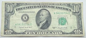 1950 C Vintage $10 Federal Reserve Note - Boston - A - Ten Dollar Bill - Picture 1 of 2