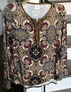 RAFAELLA Langarmshirt braun, gold schwarz Medaillon PS Petite - Bild 1 von 4