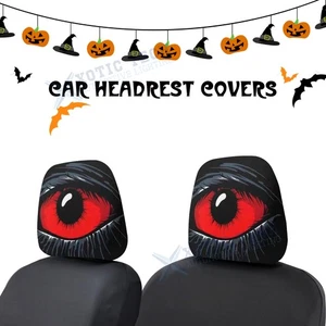 Auto Universal Fit Front Seat Halloween Scary Red Big Eye Mask Head Rest Covers - Picture 1 of 11