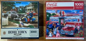 2-1000  PIECE JIGSAW PUZZLE COCA COLA DINER PLUS  HOMETOWN HEROS - Picture 1 of 3