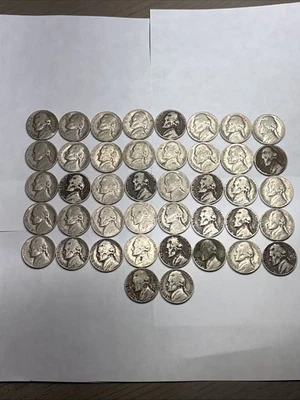 Jefferson Nickel Lot of 42 Early S Mints Circulated Various Dates - Image 1 of 4