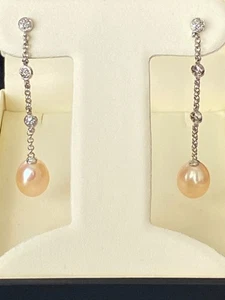 14ct Gold Diamond Pearl Earring White Gold Drop Earrings 14 Carat 14K 585 - Picture 1 of 16
