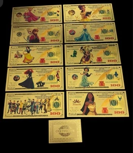 24k Gold Foil Plated Disney Princess Banknote Set Disney Collectible *See Update - Picture 1 of 2