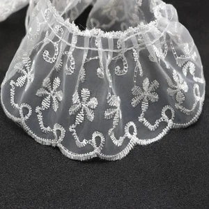 10 yardas blanco volante bordado flor organza tul adornos 65 mm boda costura - Imagen 1 de 9