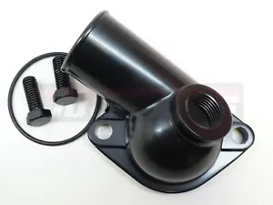 SBC BBC Chevy Black Water Neck Thermostat Housing 15° Temp Port Small Big Block - Foto 1 di 2