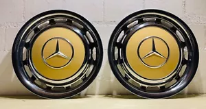 2x Original Mercedes 14 Zoll Oldtimer Radkappen W123 W113 681 Weizen Gelb NEU - Bild 1 von 8