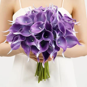 24 PCS Purple Fake Flowers Artificial Calla Lily Silk Flowers Real Touch for Mot - Picture 1 of 12