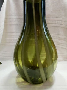 Hand Blown~Murano Style~Art Glass~Green Pulled Swirls~14.25" Teardrop Vase(TS) - Picture 1 of 8