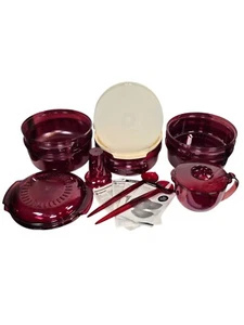 Vintage 19 Teile Tupperware Mikrowelle Cranberry Dampfgarer Stapel Bäcker Set + mehr - Bild 1 von 19
