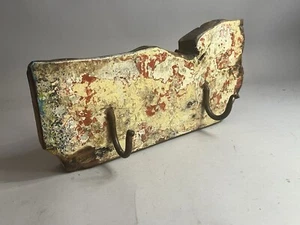 Architectural Salvage Antique Blacksmith Forged Hook Coat or Key Rack Wood Slab - Picture 1 of 9