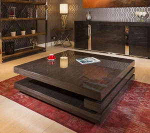 Extra Large Modern Square Black Gloss Grain 1.2 m Coffee Living Room Table - Picture 1 of 6