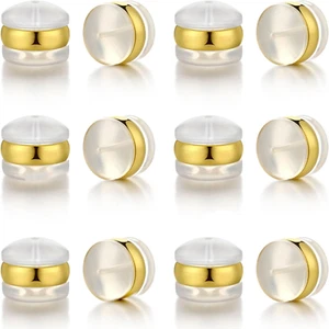 Silicone Earring Backs,18K Gold Plated Silicone Earring Backs for Studs/Ear Wire - Picture 1 of 12