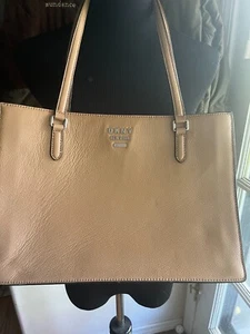 DKNY New York camel medium tote NWOT silver metal double handles leather - Picture 1 of 10