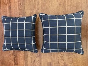Two Blue And Tan Checked Throw Pillow Toss Accent 20” X 20” - Picture 1 of 3