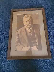 Antique Framed Lithograph  of Theodore Roosevelt in Wooden Frame