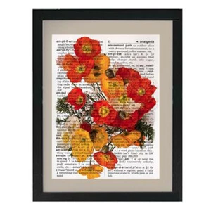 Flowering Poppies Flowers Upcycled Dictionary Art Print Unique Gift Print - Picture 1 of 2