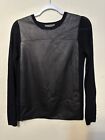 Vince Black Lamb Leather Wool Long Sleeve Crew Neck Sweater Size Small