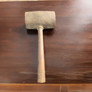 VINTAGE UNMARKED WOODEN WOODWORKERS MALLET GAVEL CARVERS TOOL 13" 5 1/2" Head - Picture 1 of 10