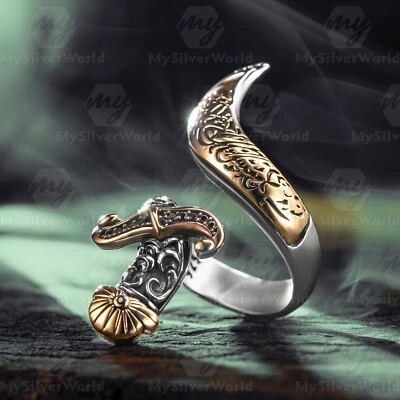 925 Пробы меч дизайн турецкий ручной работы исламский мужской кольцо - Изображение 1 из 4