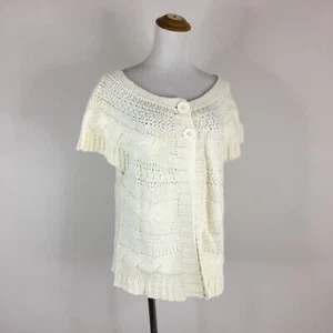 BERRITTI Italy Womens sz XL Ivory Wool Blend Perforated Cable Knit Cardigan - Picture 1 of 8