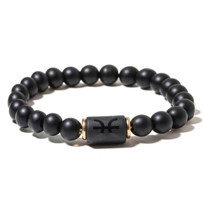 Zense - Piscis Black Zodiac Pulsera elástica con cuentas de ónix ZB0392 - Imagen 1 de 4