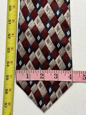Pierre Cardin Red, Blue & Silver Geometric Squares Men's Tie 100% Silk 4" x 57" - Image 1 of 4