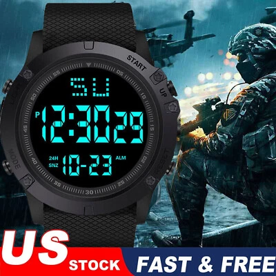 Digital Sports Watch Military Tactical Men LED Backlight Wristwatch Waterproof - Image 1 of 4