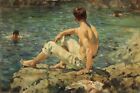 GAY Oil painting Henry Scott Tuke young boys swimming in the summer river view
