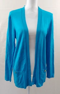 Cable & Gauage Womens Sweater Large Open Front Cardigan Blue Long Sleeve Rayon - Picture 1 of 7