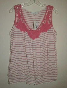 French Laundry Womens 14 16 XL Pink Striped Sleeveless Tank Top Crochet NWT - Picture 1 of 6