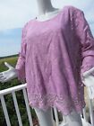 NEW 1X Pyramid Collection top lilac mixed lace purple cotton relaxed fit pretty
