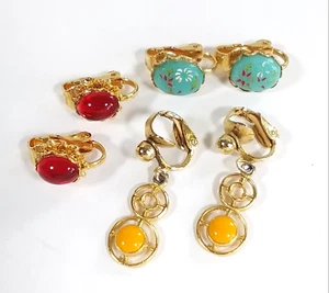 Childrens Vintage Costume Earrings Gold tone Clip On Lot Of 3 - Picture 1 of 4