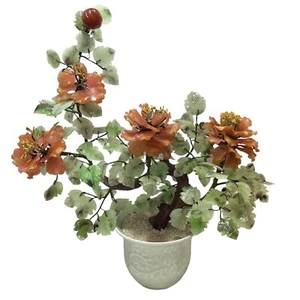 Vintage 1980s Glass Bonsai Tree 17"x19" Faux Flowering Colorful Glass Flowers - Picture 1 of 16