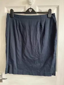 Ladies La Redoute R Edition Navy Blue Pencil Skirt Size 16 Unlined - Picture 1 of 16