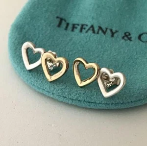 Tiffany&Co. Double Open Heart Combination Earrings Silver Gold 18K Accessory - Picture 1 of 4