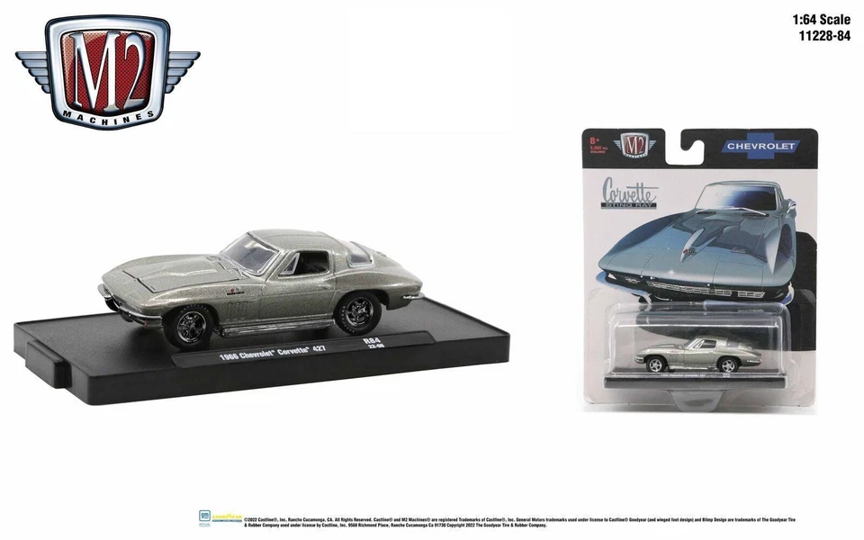 1:64 M2 Machines 1966 Chevrolet Corvette 427 Argento Metallico R84 - Immagine 1 di 1