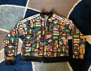 Adidas Girl's Cropped Vibrant Geometric Full Zip Track Jacket US L Size UK13-14Y - Picture 1 of 13