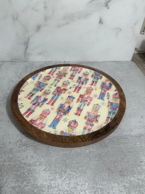 Cupcakes Cashmere Christmas Nutcracker Wood Lazy Susan Serving Plate Pastel NEW - Image 1 of 4