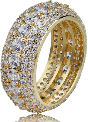 10 мм кольца для мужчин 14K посеребренные 5A + кубический цирконий Iced Out юбилей Bli - Изображение 1 из 4