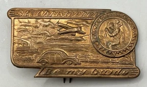 Vintage 1930’s St. Christopher Be My Guide Old Antique Car Sun Visor Brass Pin - Picture 1 of 10