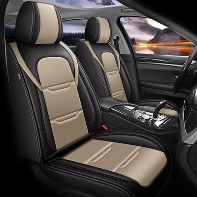 Fundas de asiento de coche imitación cuero para Volvo XC60 2010-2017 (5 asientos, negro y beige) Foto 1 de 4