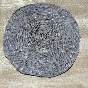 Vtg Rag Rug Primitive Handmade Round Pale Blue Braided 41x43” Boho Farmhouse - Picture 1 of 7