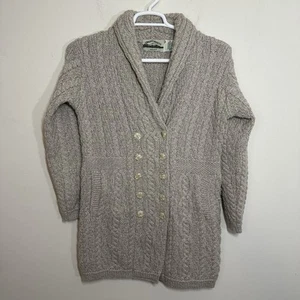 ARAN CRAFTS Ireland 100% Merinowolle Schalkragen Zopfmuster Cardigan Pullover M - Bild 1 von 6