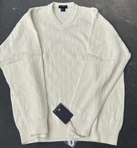 NOS Vintage Cotton Traders V-Neck Sweater Men’s M Textured Cream Y2K - Picture 1 of 7