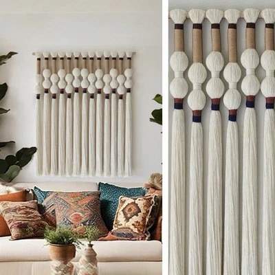 NUEVO Anthropologie XL Boho Blanco Bola Borla Tapiz Tejido Colgante de Pared - 33" Foto 1 de 4