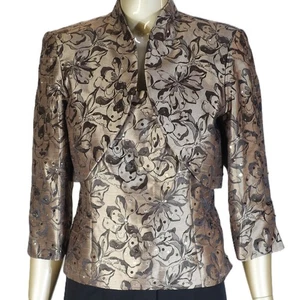 COLECCIONES por DRESSBARN~EC!!~JUEGO DE 2 PIEZAS TOP DE SEDA MARRÓN COMO LENTEJUELAS FLORALES TALLA:6 - Imagen 1 de 10