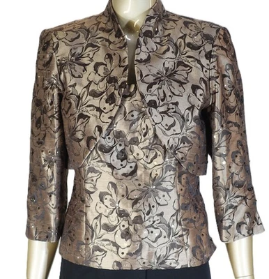 COLEÇÕES por DRESSBARN~EC!!~CONJUNTO SUPERIOR DE SEDA MARROM COMO LANTEJOULAS FLORAIS 2 PEÇAS TAMANHO: 6 - Imagem 1 de 4